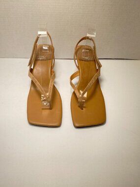 Jeffrey Campbell Women's Fused in Natural Suede Square Toe Thong Heel Sandal 10